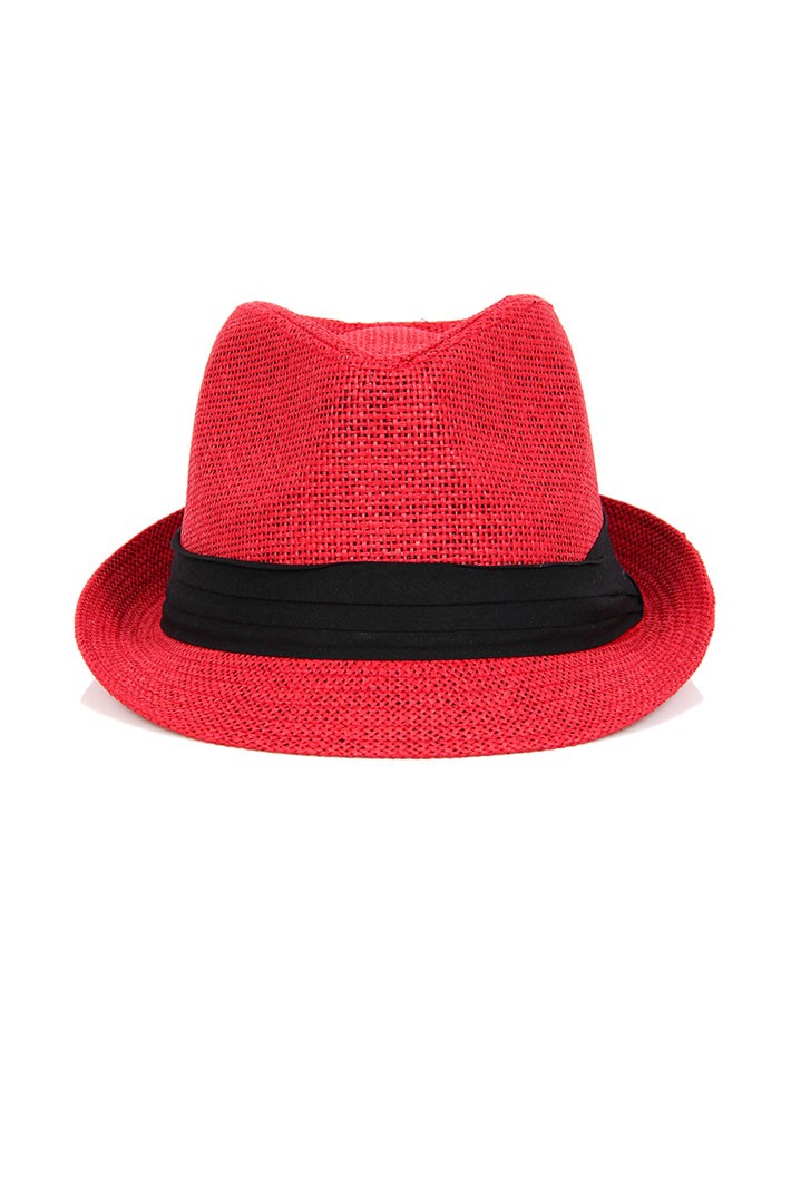 LoveMelrose.com From Harry & Molly Hipster Fedora Hat - Red