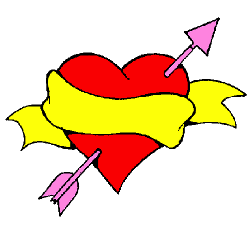 Colored page Heart, arrow and ribbon painted by trt