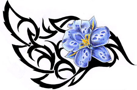 Tribal n Blue Flower Tattoo Design | Tattoobite.com