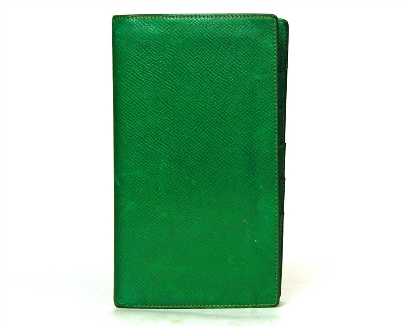 HERMES Green Check Holder/Wallet c. 1990