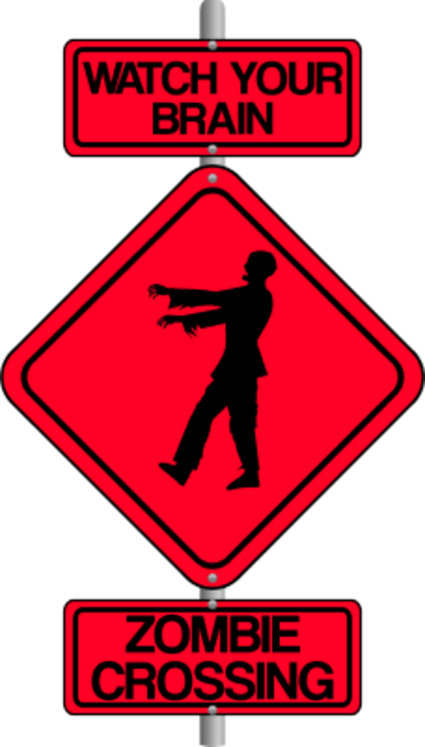 Zombie Crossing the Street Comic Traffic Sign - vector Clip Art