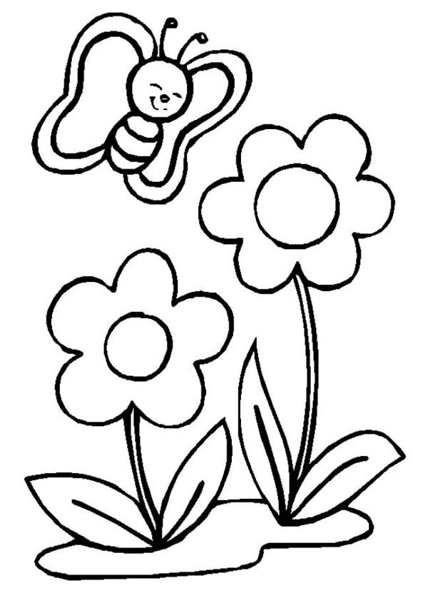 Cute Little Butterfly and Two Flowers Coloring Page: Cute Little ...