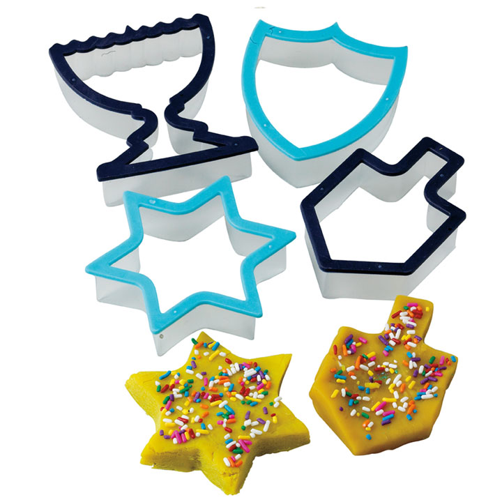 Chanukah Two-Tone Cookie Cutters / 4 Assorted Shapes in Mesh Bag