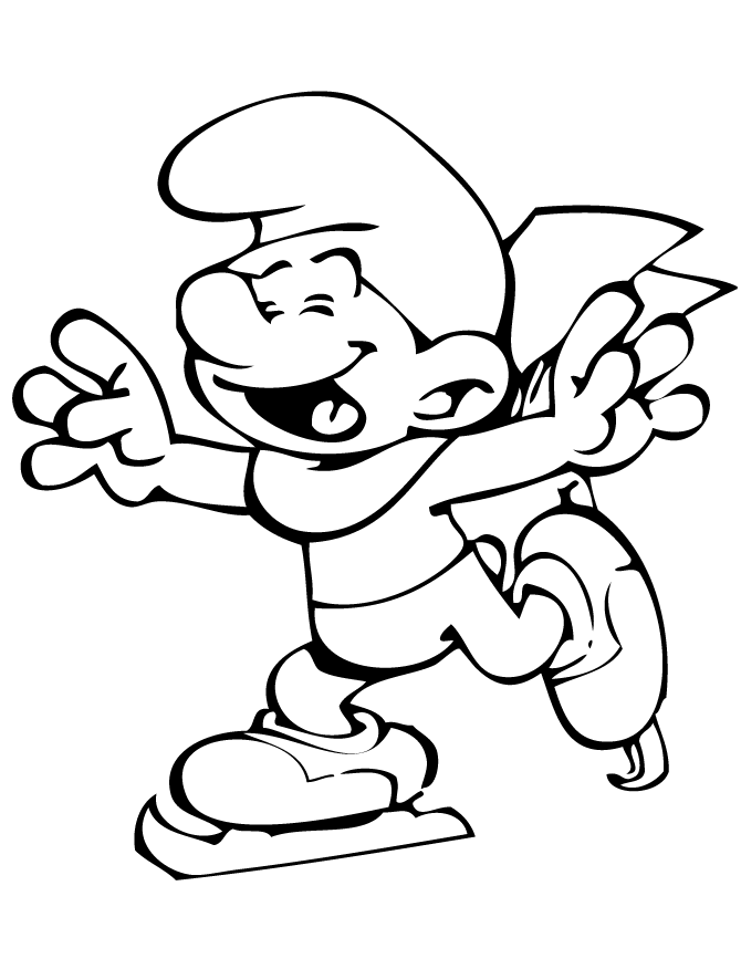 Ice Skating Smurf Coloring Page | HM Coloring Pages