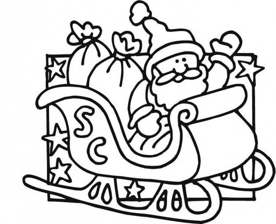 Santa Sleigh Coloring Pages Clipart Outlined Waving Santa In His ...