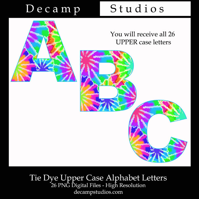 TIE DYE ALPHABET Letter Digital Clip Art Graphics By Decampstudios 