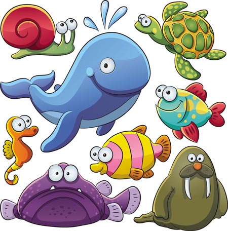 Marine life cartoon vectors