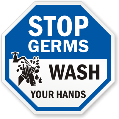 Stop Germs, Wash Your Hands Sign, SKU: K-4711