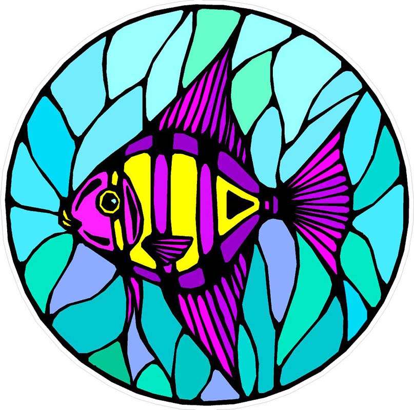 Window Art in Vinyl Etchings: Purple & Yellow Angel Fish - Etched ...