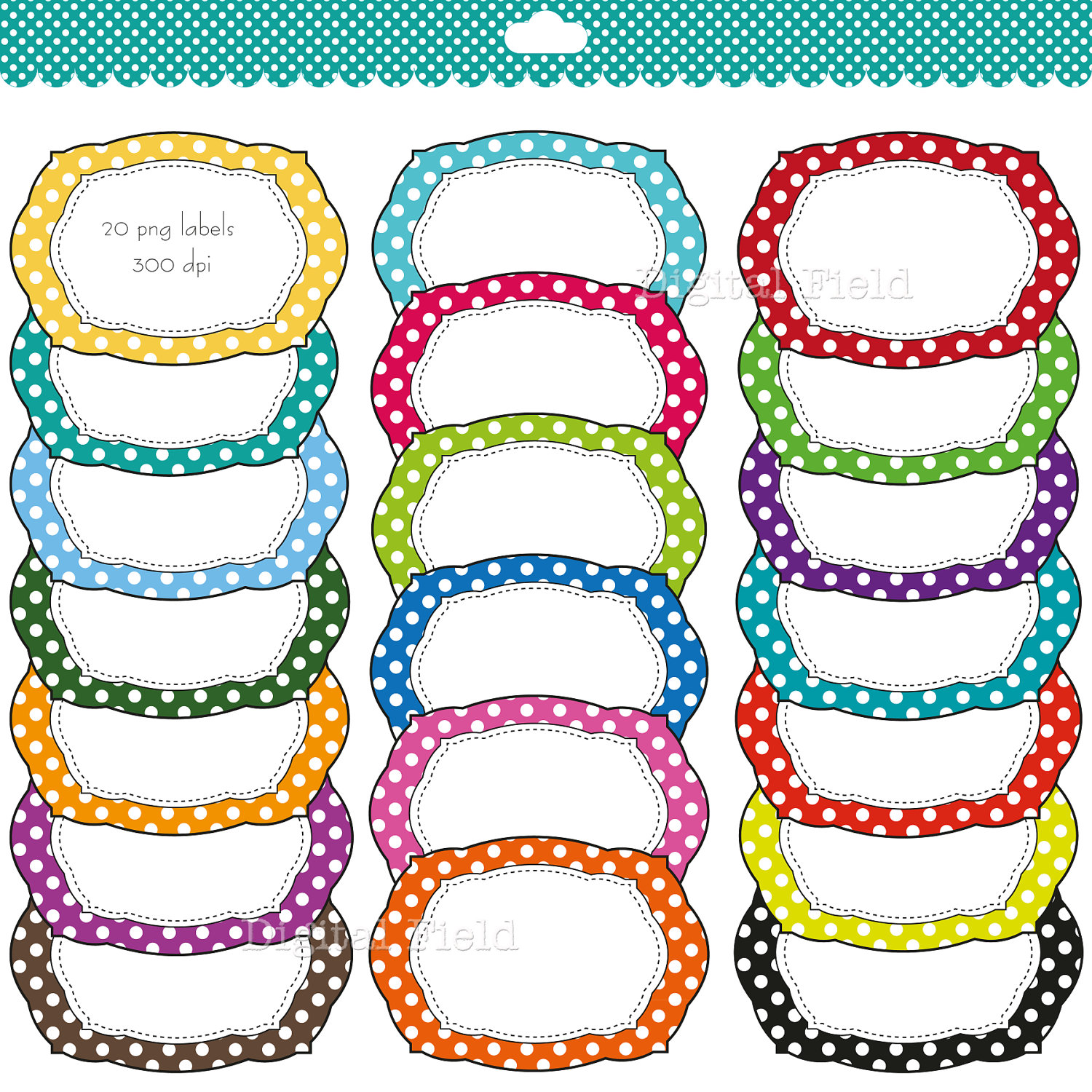 Colorful polka dot labels clip art set printable by digitalfield