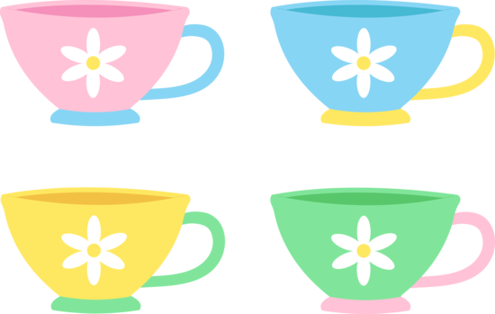 Set of Four Cute Pastel Tea Cups - Free Clip Art
