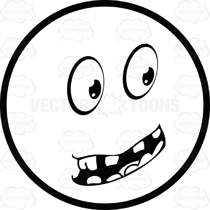 Large Eyed Black and White Smiley Face Emoticon Serious, With ...