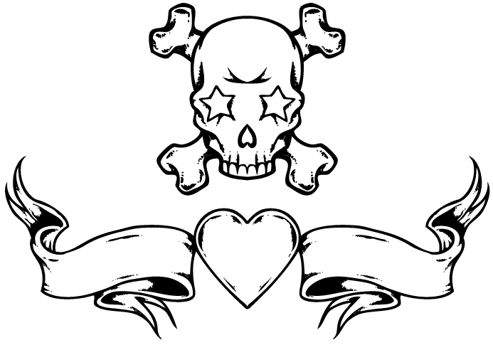 Banners and Heart Tattoo Design