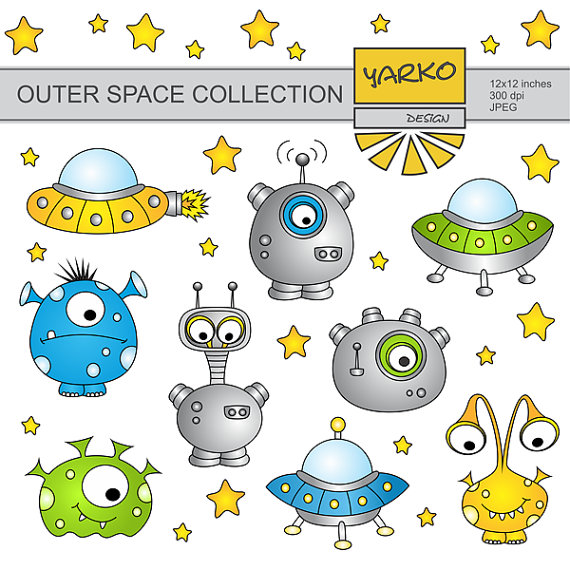 Outer Space Monsters Clip Art Cute Alien Clip Art by YarkoDesign