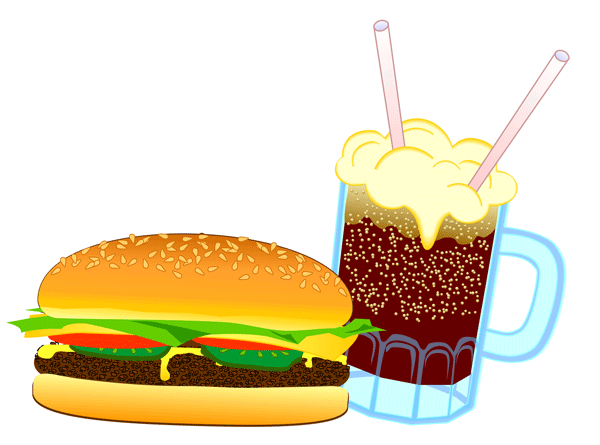 Hamburger and Soda (Root Beer) - Free Clip Art