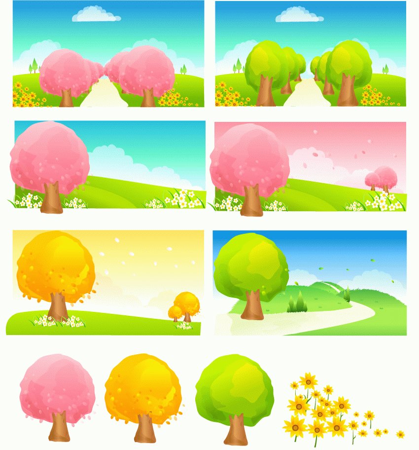 Tree vector material change of seasons | Vector Images - Free ...