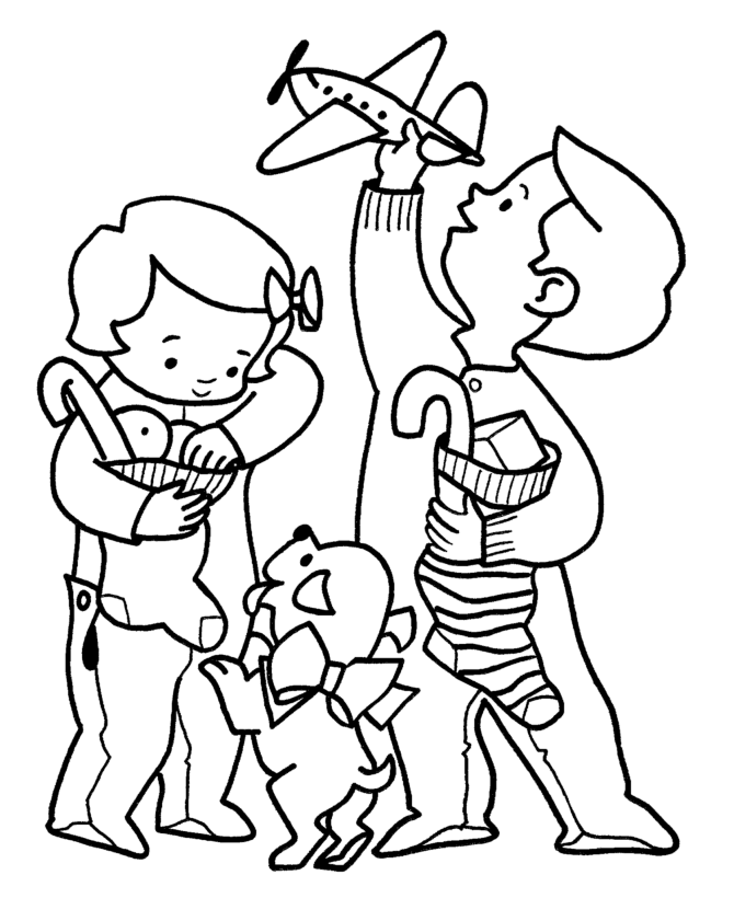 Christmas Morning Coloring Pages - Happy Children Coloring Sheet ...