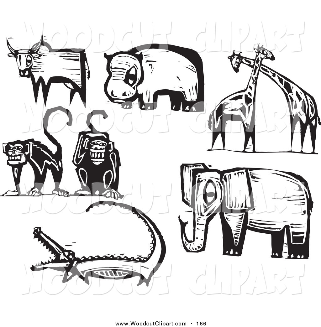 Vector Clip Art of a Digital Set of Black and White Engraved Zoo ...