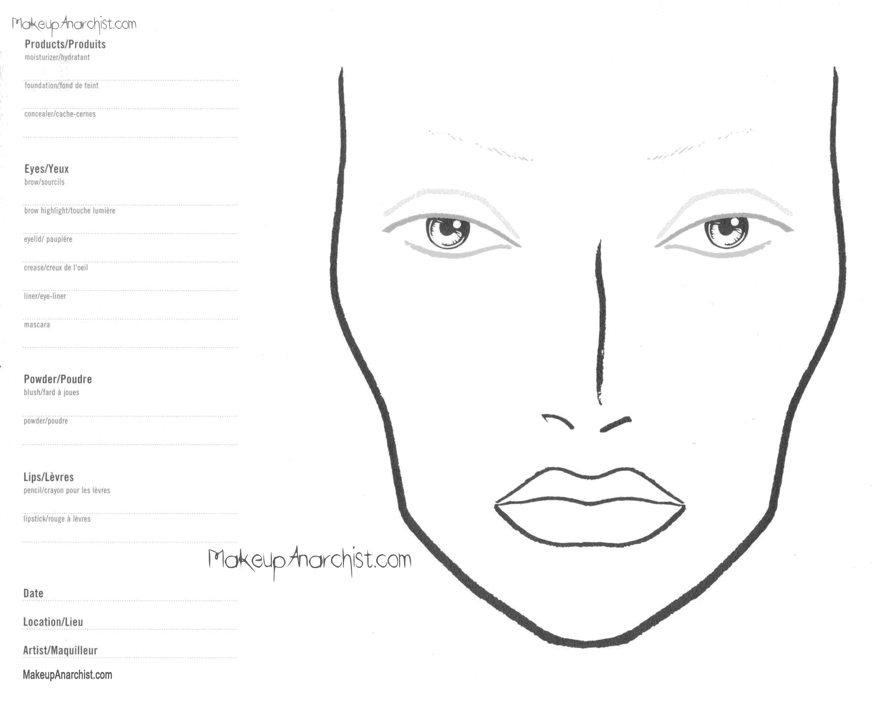 Blank MAC Face Charts | Makeup Anarchist