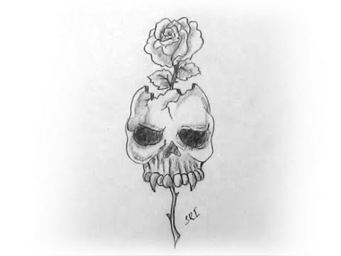 How to draw A skull with rose Pencil Drawing and s - YouTube