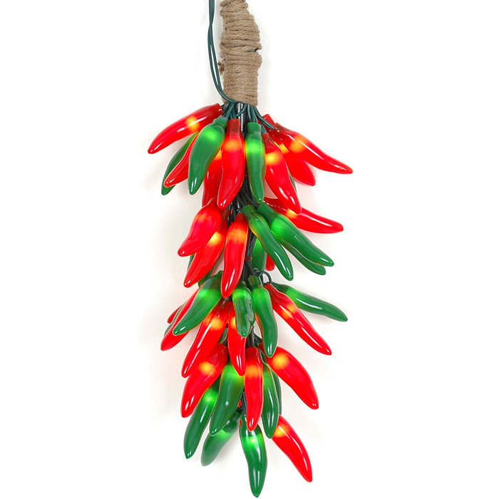 Christmas Red And Green Chili Pepper Light Ristras 16" Cluster Set