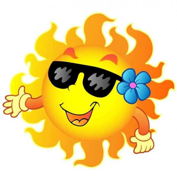Happy sun with sunglasses and flower cartoon illustration Vector ...