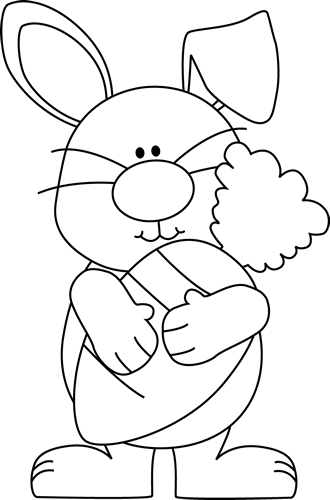 Black and White Bunny with a Giant Carrot Clip Art - Black and ...