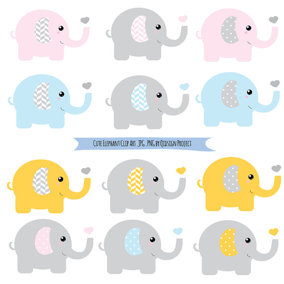 Cute elephant clipart chevron elephant dots by qidsignproject