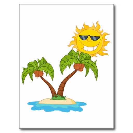 Cartoon Island With Two Palm Tree And Cartoon Sun Postcards | Zazzle