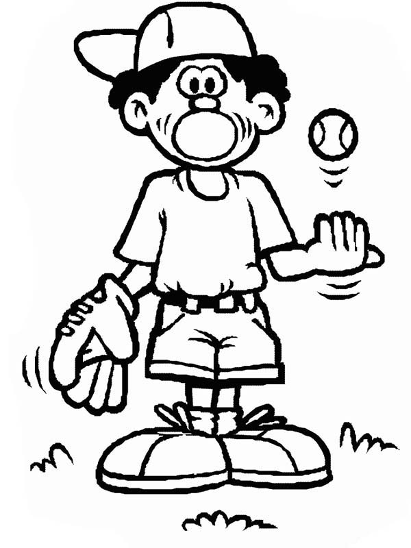 Boy with Baseball Ball and Glove Coloring Page: Boy with Baseball ...