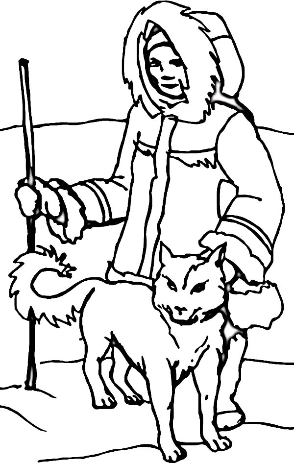 An Eskimo with Husky in the North Coloring Page: An Eskimo with ...