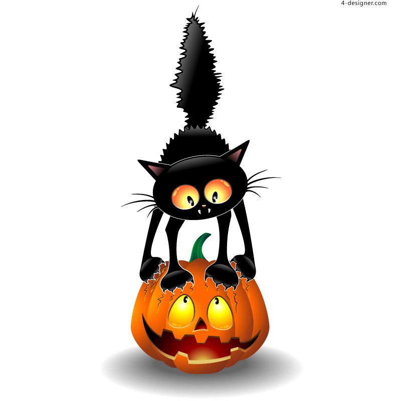 4-Designer | Cartoon black cat and pumpkins vector material