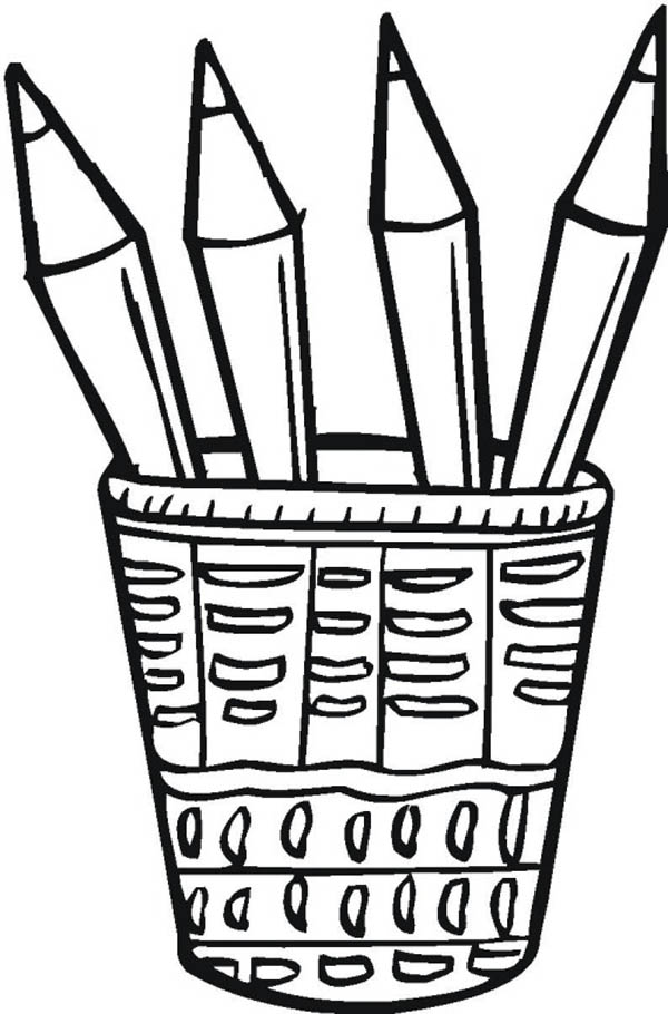 Four Colored Pencils in the Bucket Coloring Page - Free ...