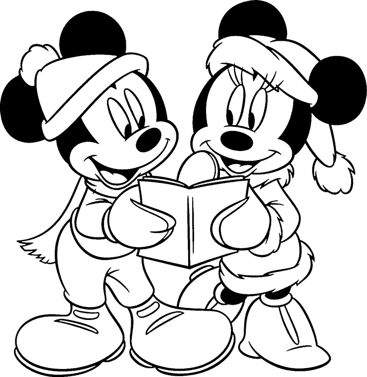 Christmas Mickey & Minnie Mouse Christmas Caroling Coloring Page