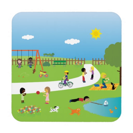 Cute Cartoon Children & Pets Playing In The Park Beverage Coaster ...