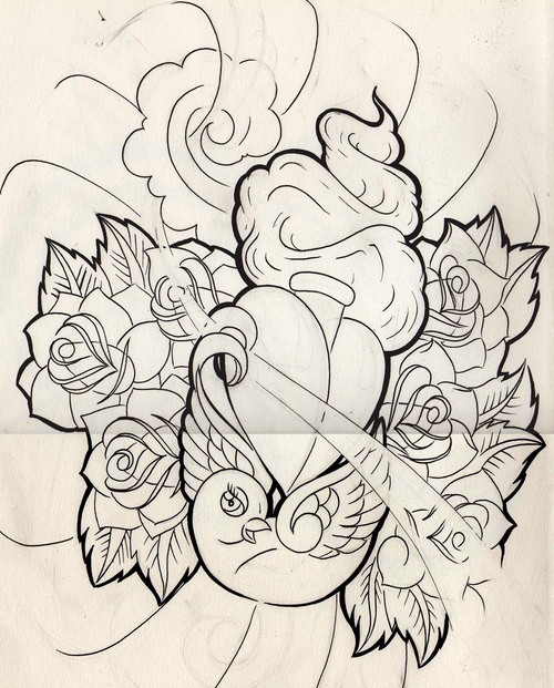 lines birdy heart roses by Willem on Artician