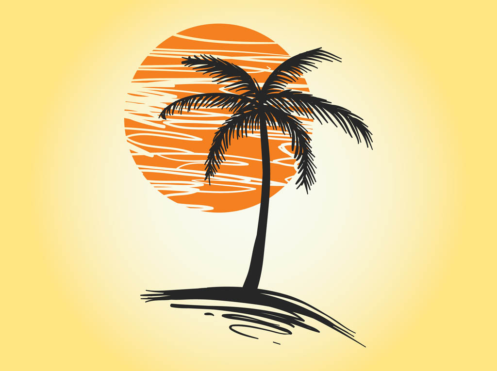 Sunset Palm Vector