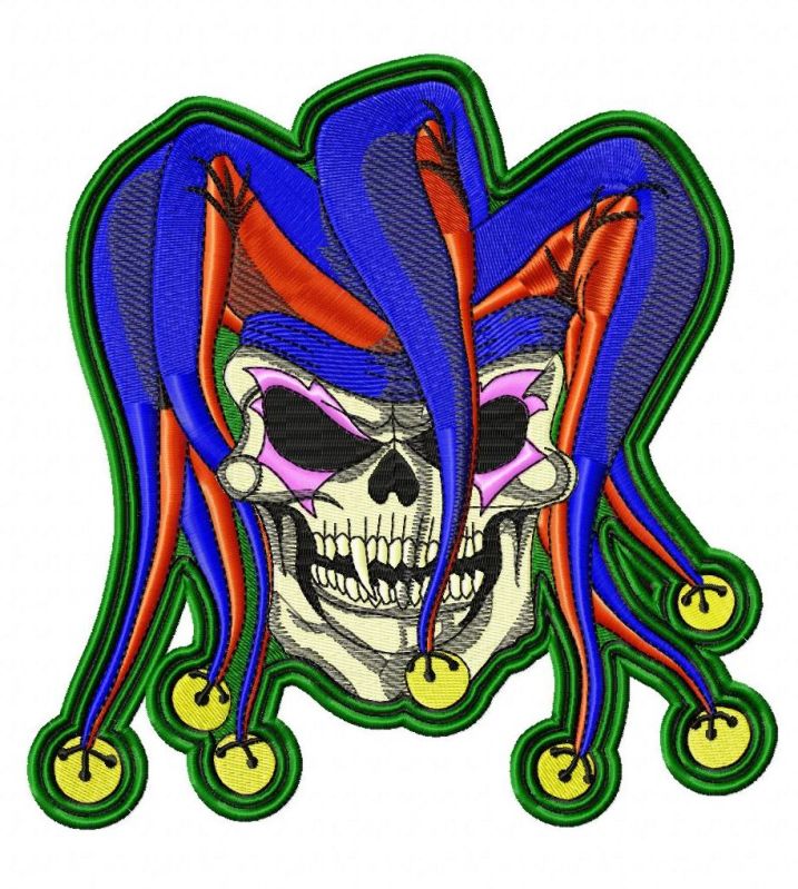 Large Biker Jester Skull Embroidery Design: Single Designs ...