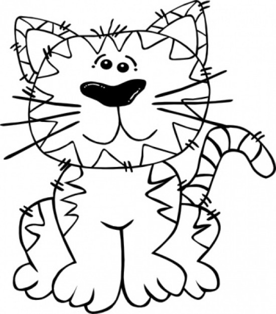 Cartoon Cat Sitting Outline clip art Vector | Free Download