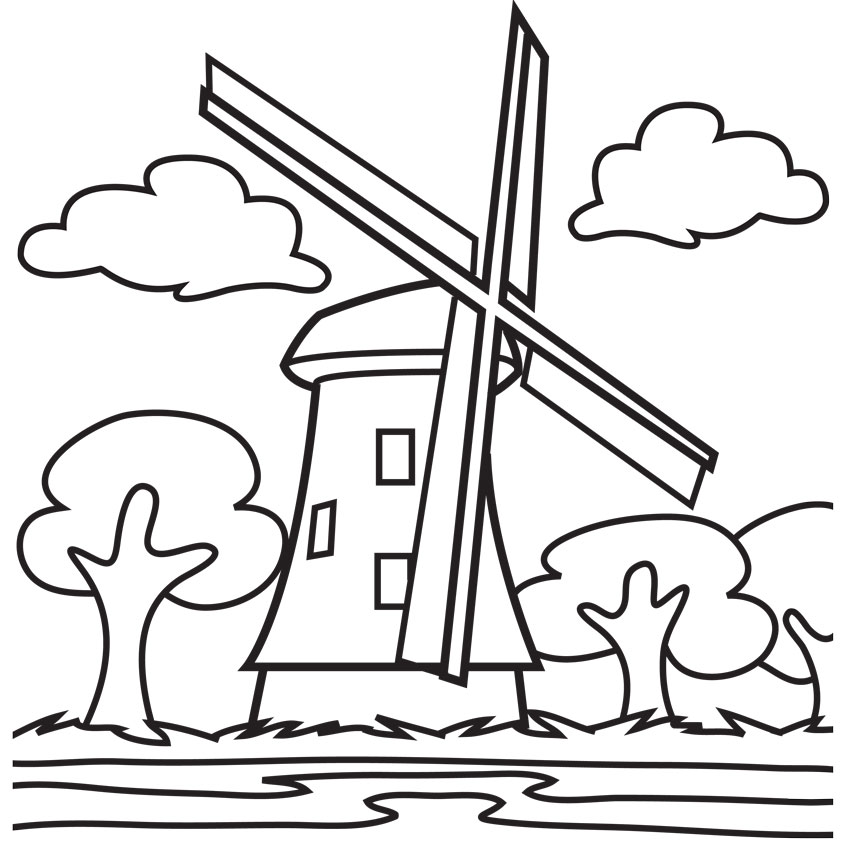 Nice And Beautiful Wind Mill Coloring Pages