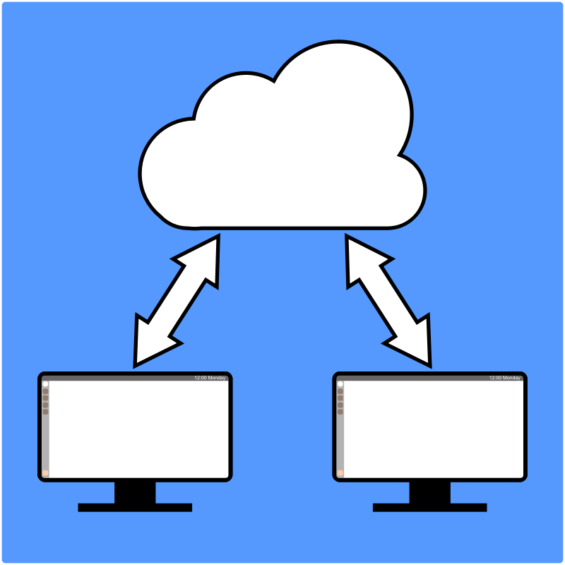 Clipart - Two computers sharing using the cloud