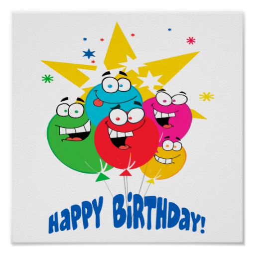 happy birthday balloons with faces cartoon poster | Zazzle