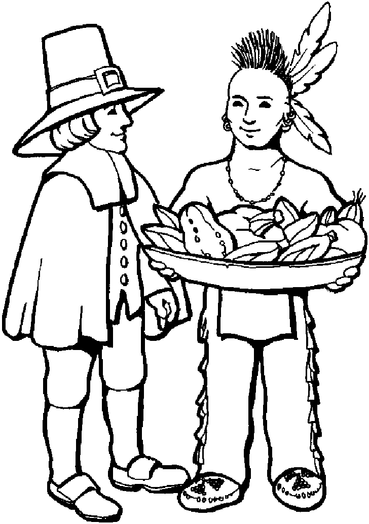 Native American and Pilgrim Coloring Page – Thanksgiving Coloring ...