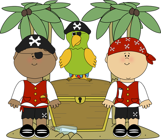 Pirates with Parrot and Treasure Clip Art - Pirates with Parrot ...