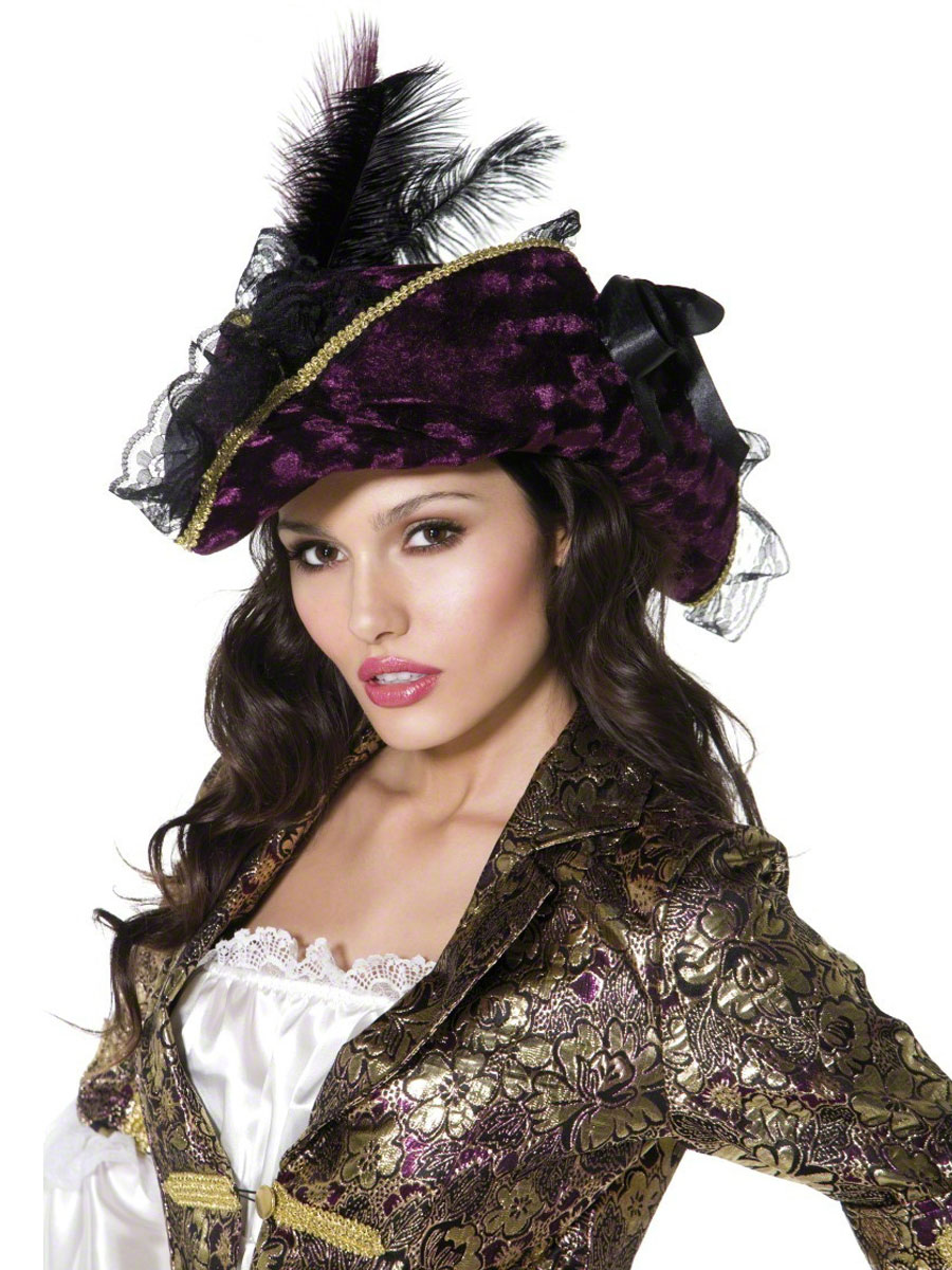 Pirate Hat Ladies Fancy Dress Costume Accessory Purple Deluxe ...