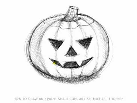 Drawing Lessons: How to Draw Halloween Pictures - A Pumpkin - YouTube