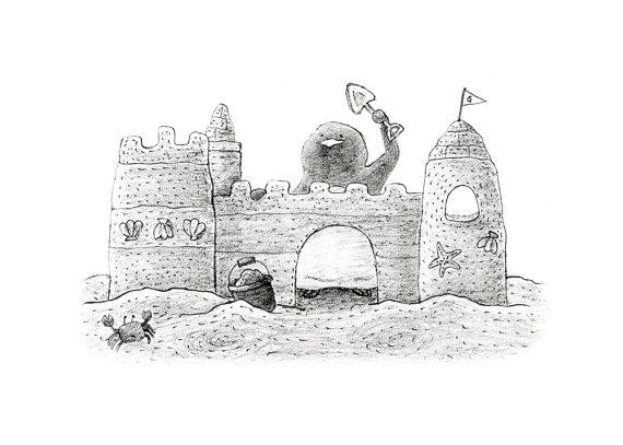 Items similar to Sand Castle 5x7 Wall Art Pencil Drawing ...