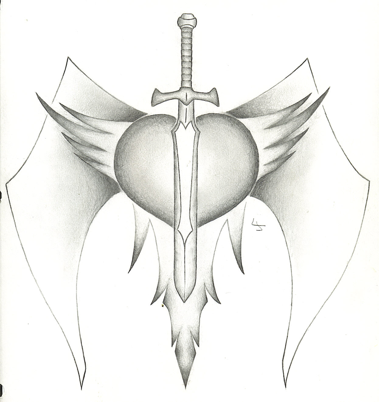 Pencil Drawings Of Hearts With Wings And Banners - Gallery
