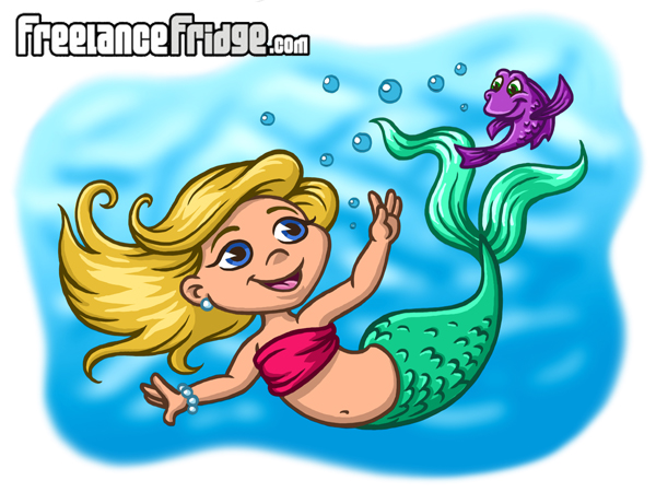 Cartoon Mermaid Girl- Colored : Freelance Fridge- Illustration ...