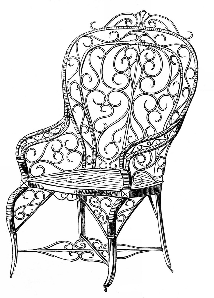 Vintage Clip Art Wicker Garden Chair | Print Clock & Household | Pint…